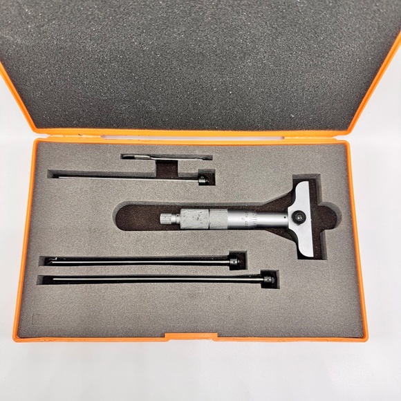Mitutoyo 129-127 Depth Micrometer DMC 2.5 - 4 in orange hard case w/ foam insert - Picture 5 of 11